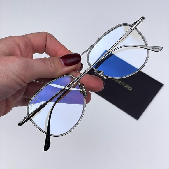 Tom Ford FT5691-B 012 Eyeglasses Dark Ruthenium Blue Block Unisex Pilot - Picture 5 of 12